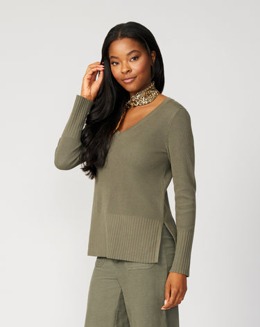 V-Neck Rib Tunic Sweater