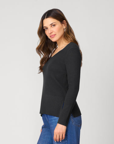 V-Neck Rib Tunic Sweater