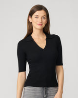Ribbed Polo Half Sleeve Sweater Jet Black