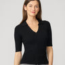 Ribbed Polo Half Sleeve Sweater Jet Black