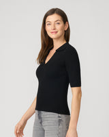 Ribbed Polo Half Sleeve Sweater