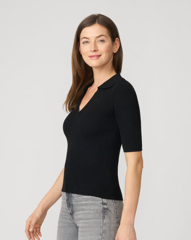 Ribbed Polo Half Sleeve Sweater