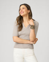 Ribbed Polo Half Sleeve Sweater