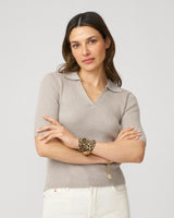 Ribbed Polo Half Sleeve Sweater