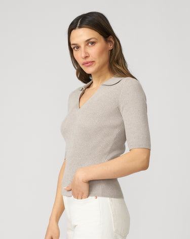 Ribbed Polo Half Sleeve Sweater
