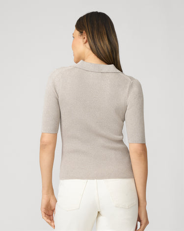 Ribbed Polo Half Sleeve Sweater