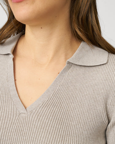Ribbed Polo Half Sleeve Sweater