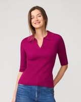 Ribbed Polo Half Sleeve Sweater Raspberry Radiance