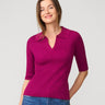 Ribbed Polo Half Sleeve Sweater Raspberry Radiance