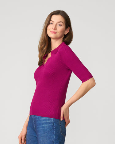 Ribbed Polo Half Sleeve Sweater