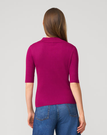 Ribbed Polo Half Sleeve Sweater