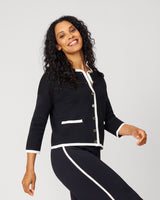 Contrast Trim Crewneck Cardigan