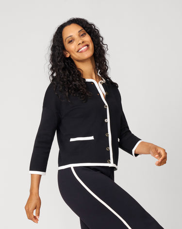 Contrast Trim Crewneck Cardigan