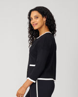 Contrast Trim Crewneck Cardigan