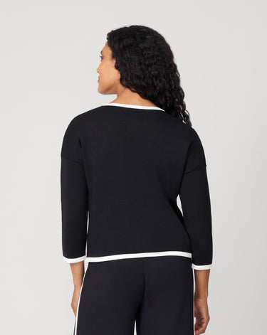 Contrast Trim Crewneck Cardigan