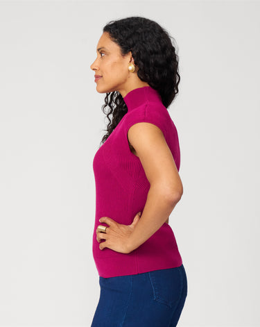 Ribbed Mockneck Cap Sleeve Sweater