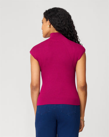 Ribbed Mockneck Cap Sleeve Sweater