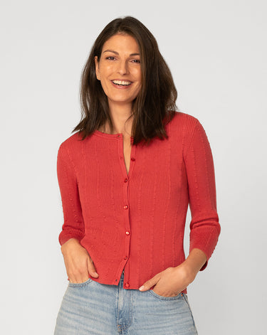 Textured Rib Crewneck Cardigan