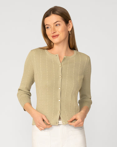 Textured Rib Crewneck Cardigan