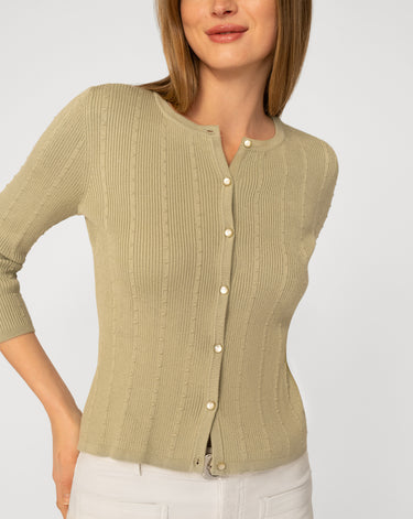 Textured Rib Crewneck Cardigan