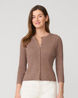 Textured Rib Crewneck Cardigan Taupe Gray