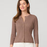 Textured Rib Crewneck Cardigan Taupe Gray