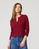 Textured Rib Crewneck Cardigan Cabernet
