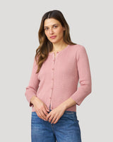 Textured Rib Crewneck Cardigan Cashmere Blush
