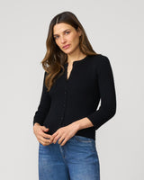 Textured Rib Crewneck Cardigan Jet Black