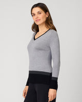 Colorblock V-Neck Rib Tunic Sweater
