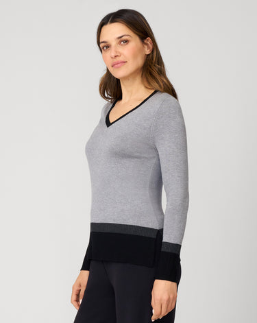 Colorblock V-Neck Rib Tunic Sweater