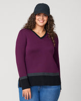 Colorblock V-Neck Rib Tunic Sweater