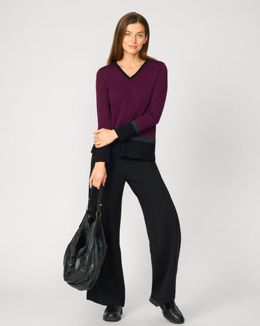 Colorblock V-Neck Rib Tunic Sweater