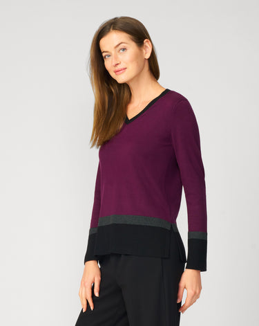Colorblock V-Neck Rib Tunic Sweater