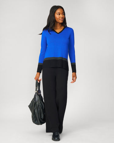 Colorblock V-Neck Rib Tunic Sweater
