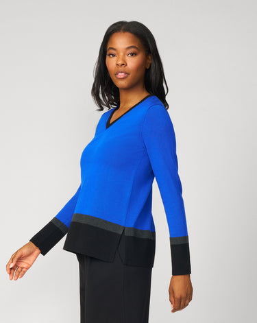 Colorblock V-Neck Rib Tunic Sweater