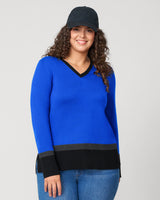 Colorblock V-Neck Rib Tunic Sweater