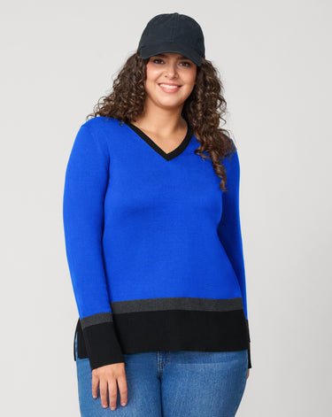 Colorblock V-Neck Rib Tunic Sweater