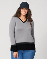 Colorblock V-Neck Rib Tunic Sweater