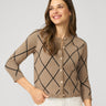Argyle Crewneck Cardigan Camel Hair & Jet Black Argyle