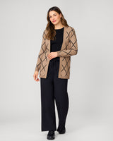 Open Front Argyle Cardigan Camel Hair & Jet Black Argyle