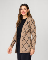 Open Front Argyle Cardigan