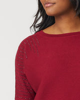 Ribbed Dolman Sweater with Hotfix Detail