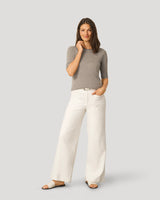 Elbow Sleeve Pick Stitch Trim Sweater