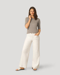 Elbow Sleeve Pick Stitch Trim Sweater