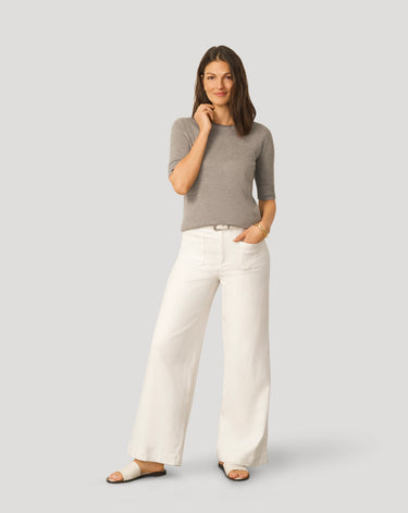 Elbow Sleeve Pick Stitch Trim Sweater