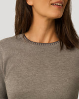 Elbow Sleeve Pick Stitch Trim Sweater