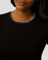 Elbow Sleeve Pick Stitch Trim Sweater