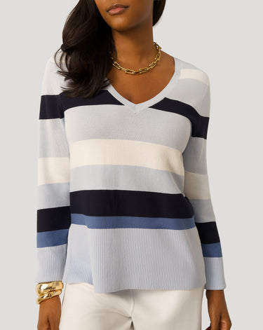 Texture Stripe V-Neck Sweater