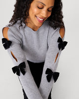 Cutout Sweater with Velvet Bow Accents